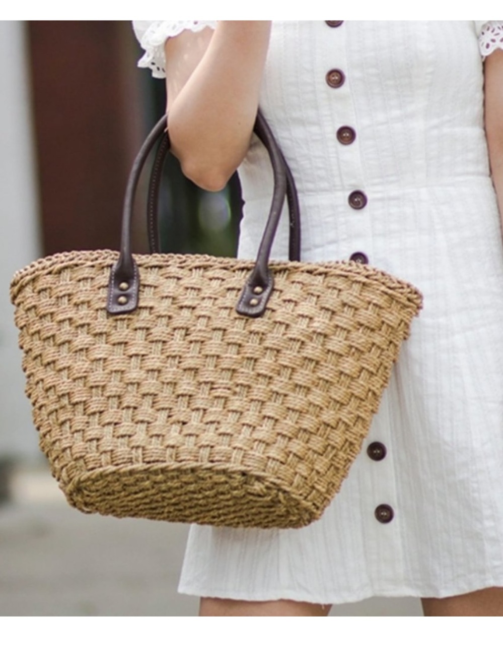 J.Crew‎ Basket Weave Straw Market Basket Tote Beach Bag 82574